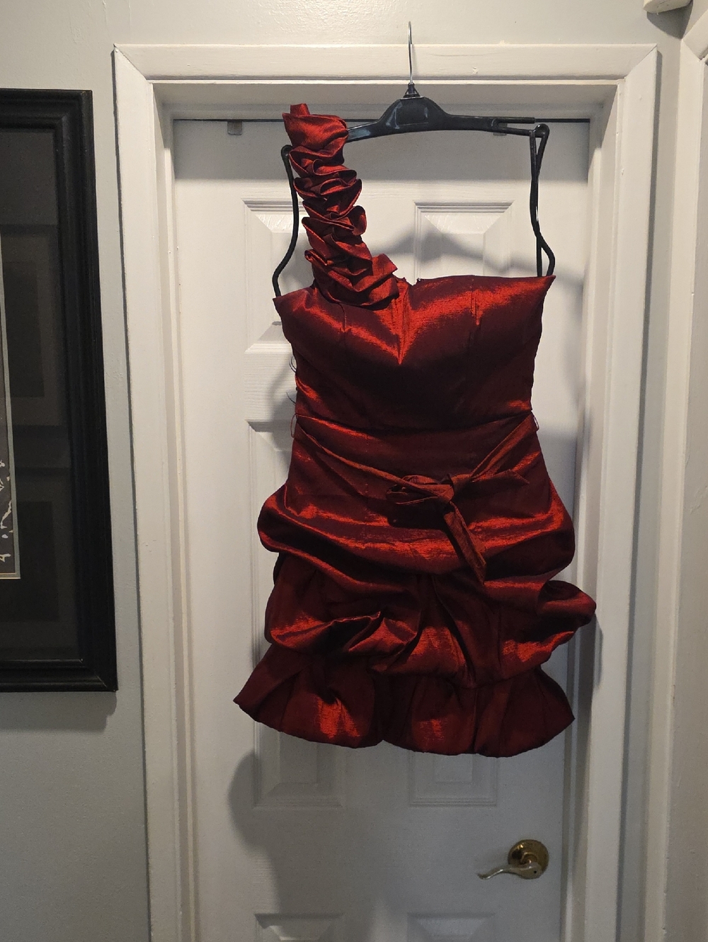 Dots Red Satin One-Shoulder Cocktail Dress